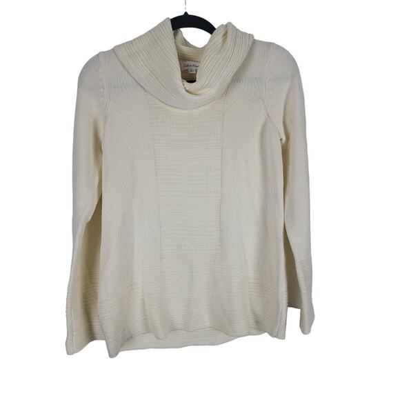 Calvin Klein Sweaters - Calvin Klein Cowl Neck Sweater S Womens Long Sleeve Knit Pullover White Top